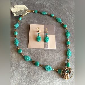 Handmade Necklace, Vintage Brooch, Earrings